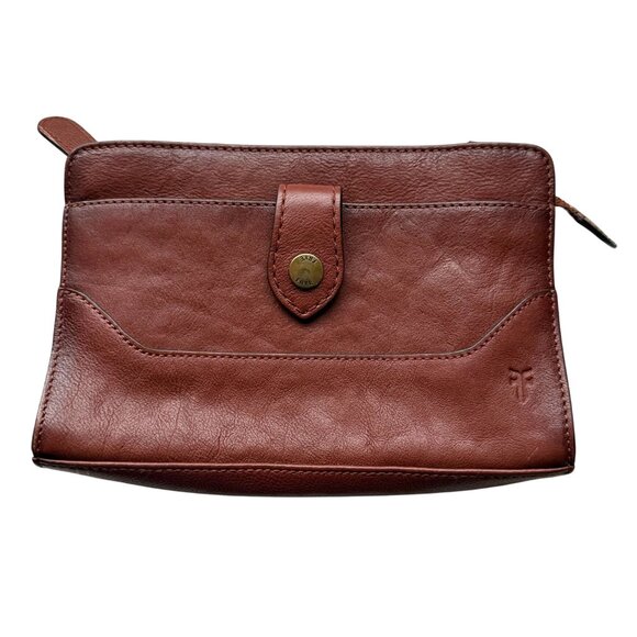 Frye Lucy Leather Wristlet Clutch Women's Brown Everyday Minimalist Classic - Picture 1 of 9